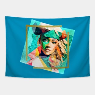 Young girl geometric portrait Tapestry