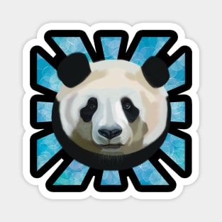 Striking Panda bear on Blue Bubble patterned rays Magnet