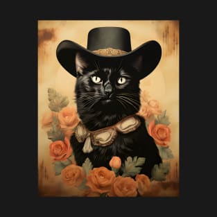 Retro Vintage Cowboy Black Cat - Whiskered Wild West Adventure T-Shirt