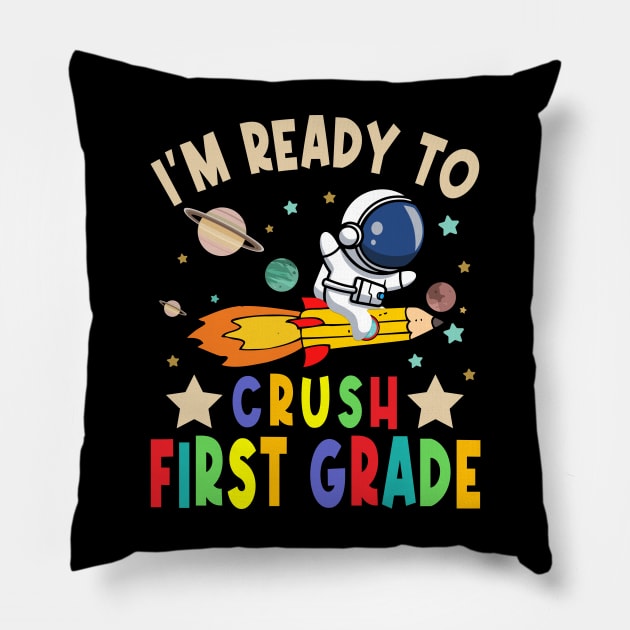 Ready To Crush 4th Grade Boys Astronaut Back To School Pillow by drag is art