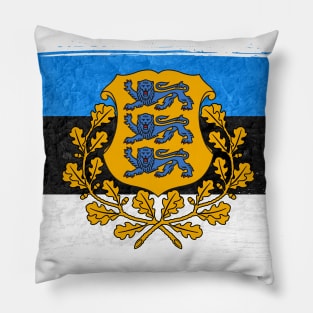 Estonia flag - grunge brick stone Pillow