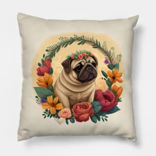 Cute Flower Crown Pug Pillow