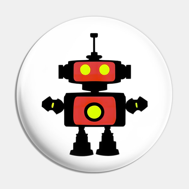 Retro Red Robot - The Adorable Mechanical Buddy Pin by AlienMirror