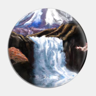 Japan Tower Waterfall Painting Pin