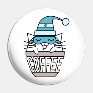 Cat in coffee cup with warped text sleeping blue Pin