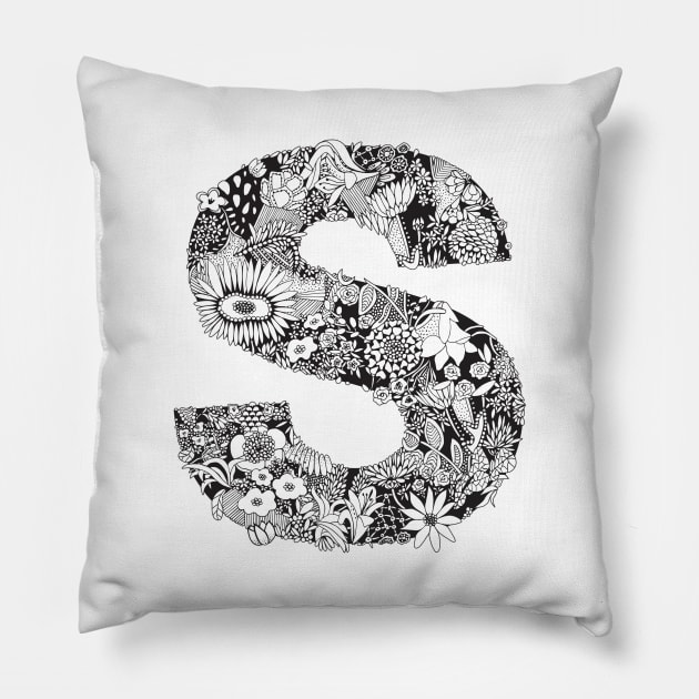 Floral Letter S Pillow by HayleyLaurenDesign