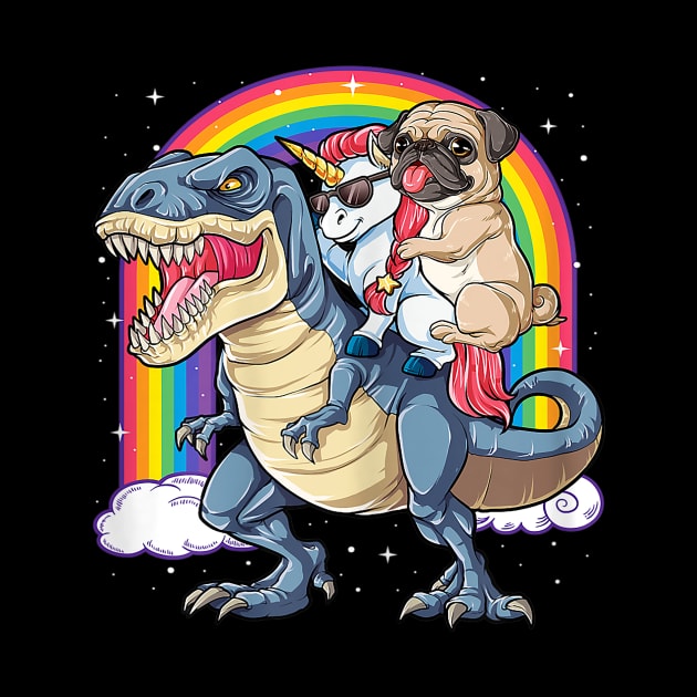 Pug Unicorn Dinosaur T Rex Kids Girls Women Rainbow by Barnard