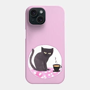 Cute Watercolor Coffee Cup and Black Cat Phone Case