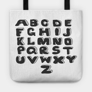 English alphabet 3D. Back to school soon. Letters for children. Study. Tote