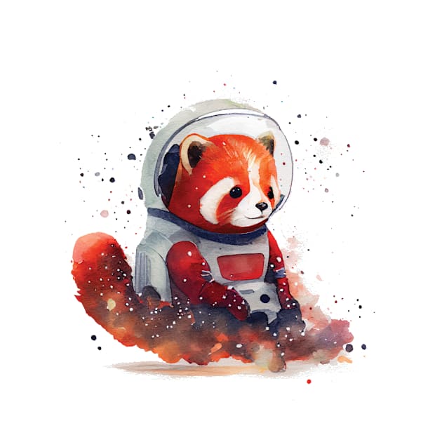 Space Red Panda Astronauts spacecraft Watercolor by Nethmi