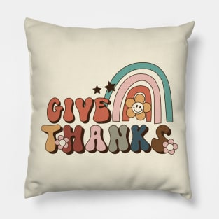 Retro Thanksgiving Give Thanks Pillow