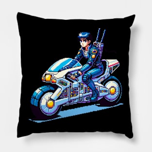 futuristic anime girl in bike pixel art Pillow