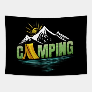 Sunrise In The Mountains By A Lake On Camping Tapestry