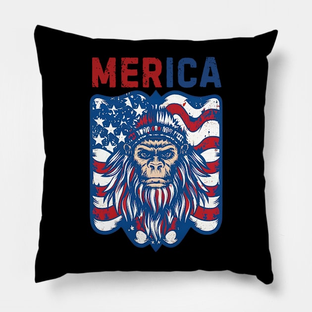 Bigfoot American Flag Pillow by Noshiyn