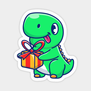 Cute Dinosaur Holding Gift Cartoon Magnet