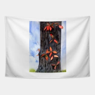 Fall Tree Watercolor Mixed Media Art Tapestry