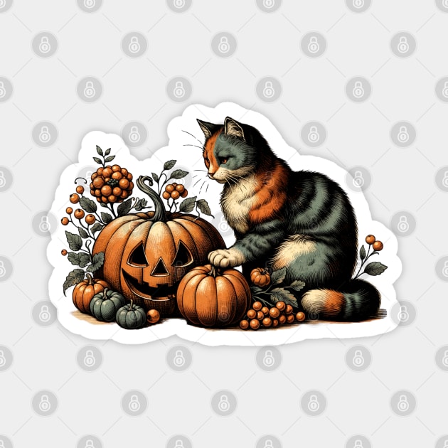 Vintage Halloween Cat and Pumpkin Magnet by HolidayBug