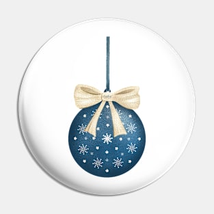 Blue Christmas ornament with golden ribbon Pin