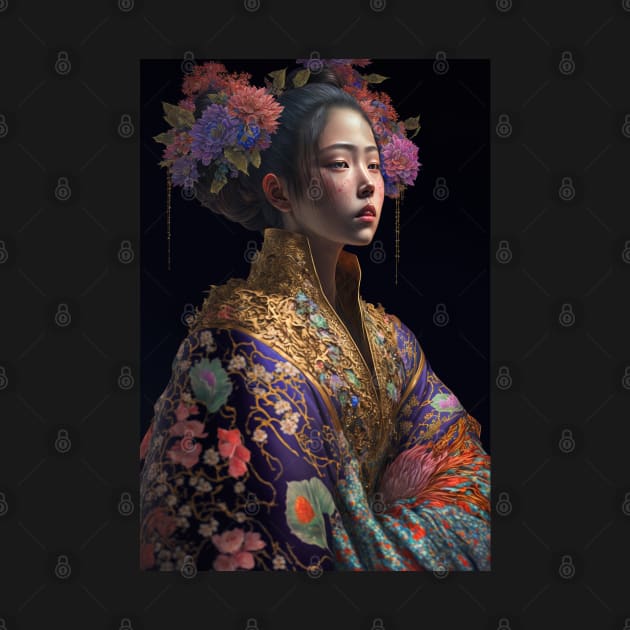 Geisha in floral kimono by Geek Culture