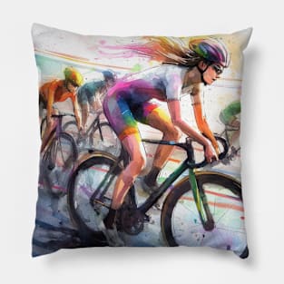 This is an  artistic illustration of bicyclists racing. Pillow