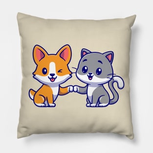 Cute Cat and Corgi Dog Cartoon Pillow