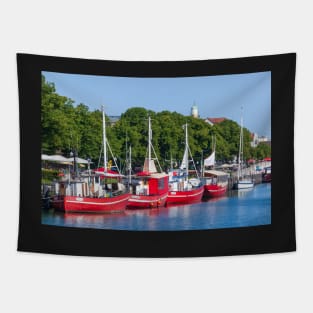 Fishing boats, Alter Strom, Warnemünde, Rostock, Mecklenburg-Western Pomerania Tapestry