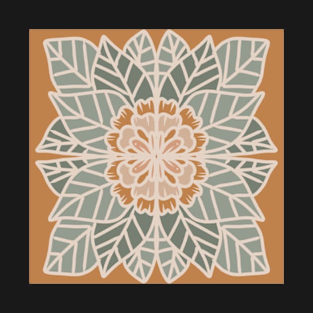 Boho Symmetrical Orange and Green Flower Design by WalkSimplyArt