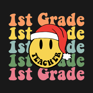 Retro Christmas Teacher 1st Grade Santa Hat Back To School T-Shirt