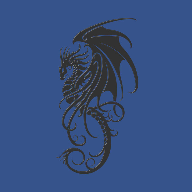 Flying Dark Tribal Dragon - Dragon - T-Shirt