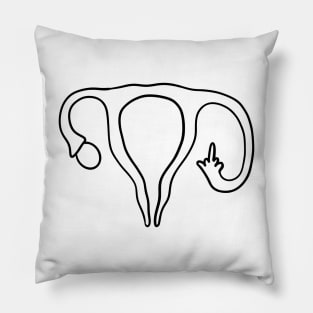 Middle finger uterus lineart black Pillow