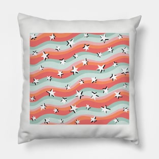 Stars and Stripes Teal and Orange Fun Colourful Pattern Pillow