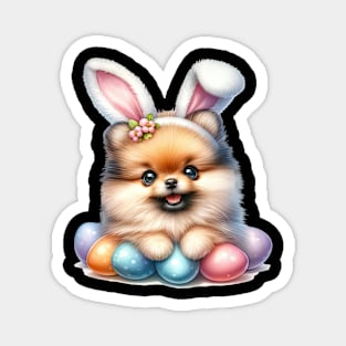 Puppy Pomeranian Bunny Ears Easter Eggs Happy Easter Day Magnet