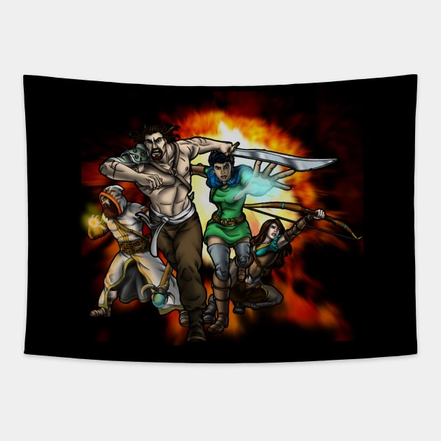 Fantasy Action Party Tapestry by Oswald's Oddities