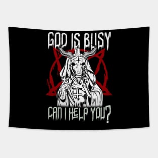 God Is Busy Can I Help You Satanic Baphomet print Tapestry