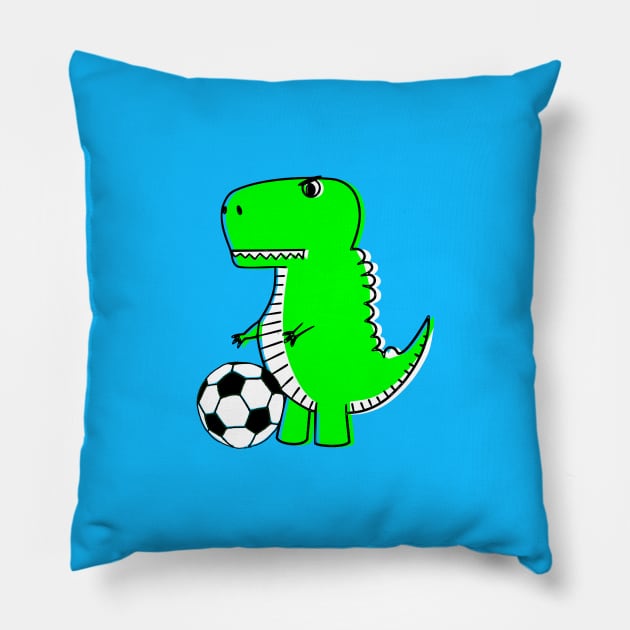 Green Dinosaur Loves Soccer Pillow by Braznyc