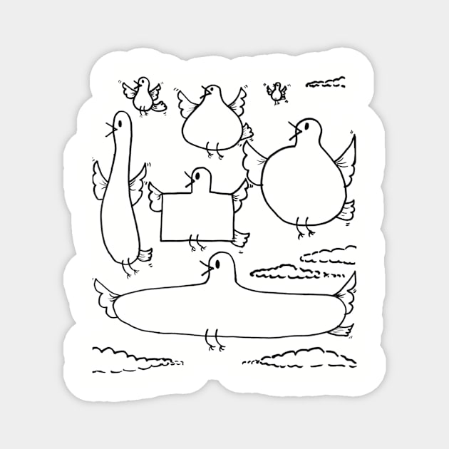 Funny Flying Birds Doodle Magnet by 1Redbublppasswo