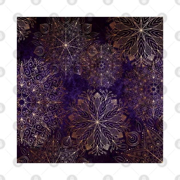 Gold and Purple Boho Floral Mandala by karenmcfarland13
