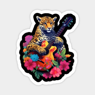 Cute Cheetah Playing Guitar Floral Magnet