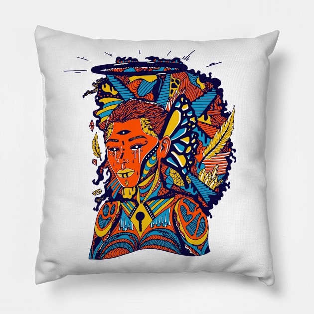 Orange Blue Jupiter Cries Pillow by kenallouis