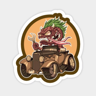 DigiRods Gremlin Mechanic Monster Driver Sepia Tone 1930's Custom Hot Rod Shifter Cartoon Car Magnet