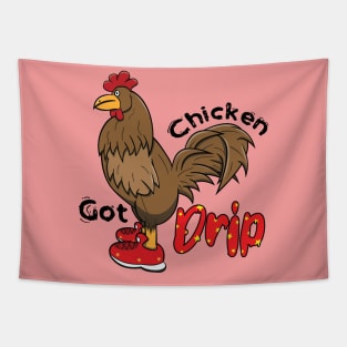 Chicken With Shoes Brown Red DRIP Tapestry