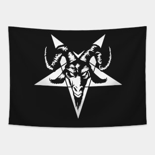 Satanic Goat Head with Pentagram 1.2 (white) Tapestry