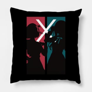 Lycoris recoil Chisato nishikigi x Takina inoue Clean anime characters silhouette design Pillow