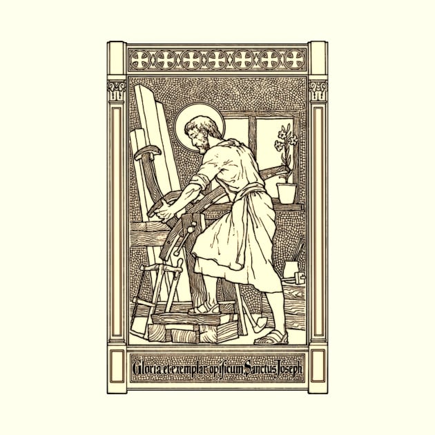 Saint Joseph the Worker Woodblock Print by Catholicamtees