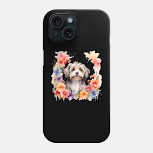 A havanese decorated with beautiful watercolor flowers Phone Case