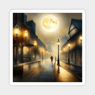 Moonlight Night Cityscape with Solitary Figure Magnet