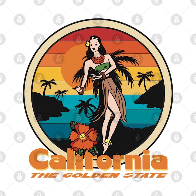 California The Golden State - Dancing Woman And Sunset Palms by Funky Chik’n