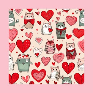 Valentines day hearts and cats pattern gift ideas T-Shirt