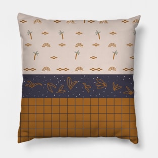 tropical boho tribal grid and plants pattern 1 Pillow