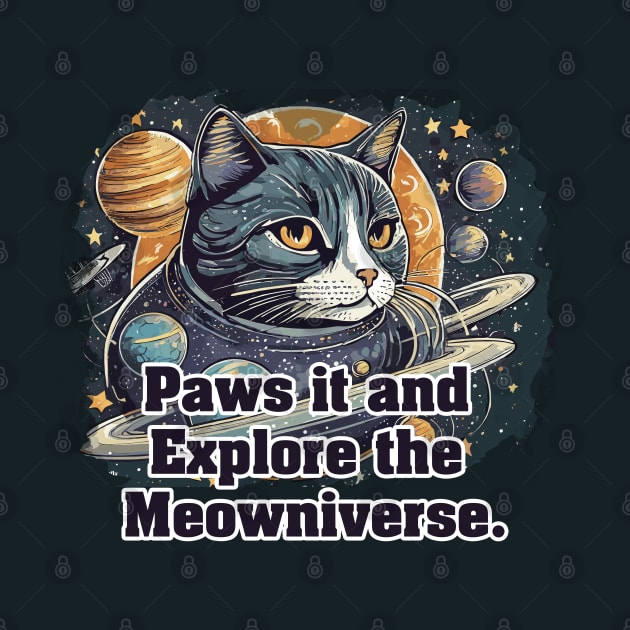 Paws it and Explore the Meowniverse - Cute Cat in Space Design by diegotorres